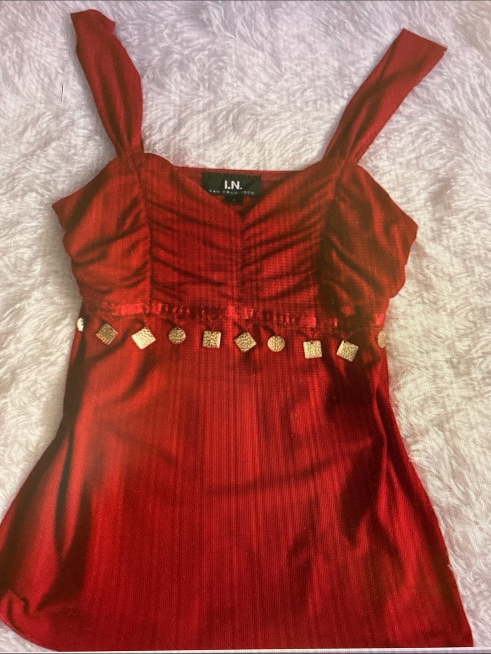 Red Embellished Square-Neck Camisole